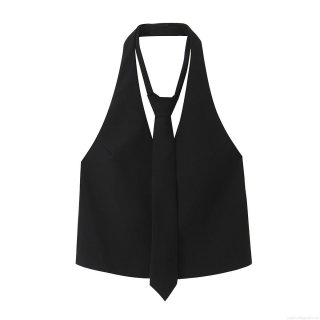 Women Sexy Halter Tank Top With Detachable Tie Decor Backless Sleeveless Slim Fit Crop Top For Party Nightclub Solid Color Polyester Vest Top