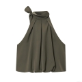 Women's Sexy Halter Neck Top Elegant Bow Tie Pleated Sleeveless Blouse Satin Look Polyester Camisole For Party Club Summer Slim Fit Top