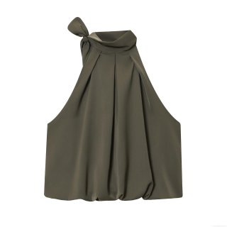 Women's Sexy Halter Neck Top Elegant Bow Tie Pleated Sleeveless Blouse Satin Look Polyester Camisole For Party Club Summer Slim Fit Top