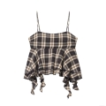 Women's Plaid Layered Ruffle Camisole Top Adjustable Spaghetti Strap Sleeveless Sexy Summer Tank Top For Casual Streetwear Outfits