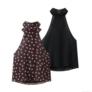 Women's Halter Neck Chiffon Top Sexy Bow Tie Backless Polka Dot Tank Top Slim Fit Sleeveless Vest for Summer Party Clubwear Fashion
