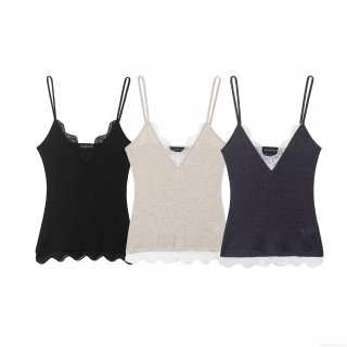 Women's Sexy Acrylic Ribbed Knit Camisole With Lace Trim V Neck Spaghetti Strap Slim Fit Streetwear Party Club Casual Tank Top