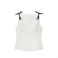Women's Sexy White Cami Top With Black Bow Straps Peplum Hem Slim Fit Stretch Fabric Sleeveless Streetwear Fashion Top For Party Date