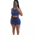 Sexy Lace-Up Denim Crop Top Sleeveless Bandage Vest Y2K Streetwear Summer Washed Cotton Blend Tank Top for Women