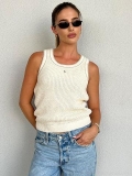 Women's Elegant Knit Vest Sleeveless Round Neck Slim Fit Tank Top Cotton Blend Waffle Texture Summer Pullover Socialite Style Casual Top