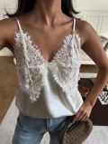 Women Sexy Cotton Satin Lace Patchwork V Neck Camisole Sleeveless Spaghetti Strap Tank Top For Summer Party Dating Streetwear