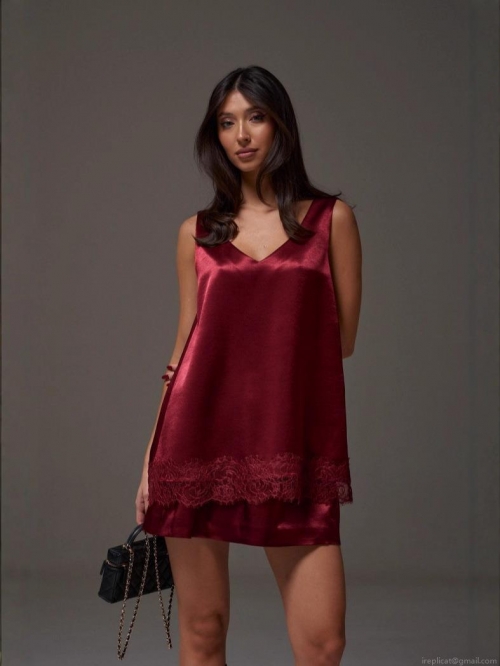 Women Sexy Satin Lace Patchwork Tank Top V-Neck Sleeveless Loose Mid-Length Polyester Silk-Like Camisole Summer Streetwear Spicy Girl Casual Top