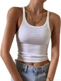 Women's Sexy Ribbed Knit Tank Top Slim Fit Summer Crop Top Sleeveless U Neck Solid Color Camisole Streetwear Casual Vest For Women Girls