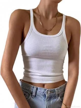 Women's Sexy Ribbed Knit Tank Top Slim Fit Summer Crop Top Sleeveless U Neck Solid Color Camisole Streetwear Casual Vest For Women Girls