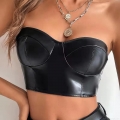 Sexy Women's PU Leather Bustier Crop Top Strapless Shiny Faux Leather Slim Fit Corset Vest Streetwear Party Clubwear Back Hook Eye Closure