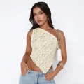 Women's Sexy Floral Lace One Shoulder Tank Top Asymmetrical Cropped Cami Backless Lace Up Hollow Out Clubwear Summer Vest