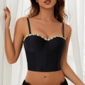 Sexy Women Corset Top With Pearl Bead Decoration Underwire Strappy Bustier Camisole Vest For Party Club Night Out Streetwear Women Slim Fit Polyester Top