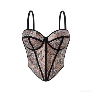 Women's Vintage Paisley Leopard Print Corset Top Sexy Fishbone Bustier Tank Top Polyester Spandex Blend Sleeveless Hook-And-Eye Crop Top For Party Clubwear