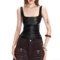 Women Sexy PU Leather Tank Top Square Neck Slim Fit Sleeveless Crop Top Solid Color Streetwear Camisole With Back Zipper