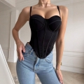 Women's Sexy Fishbone Bustier Crop Top Mesh Splicing Camisole With Adjustable Straps Satin Corset Top For Party Streetwear