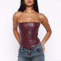 Women's Sexy PU Leather Corset Top Strapless Boned V-Hem Waist Cincher Bustier Tank Top For Club Party Night Out Sexy Streetwear