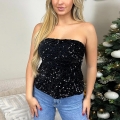 Women's Sequined Tube Top Sexy Strapless Crop Top Shiny Polyester Slim Fit Zipper Back Bustier For Party Nightclub Festive Evening Wear