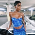 Women Sexy Metallic Ruched Tube Top Strapless Slim Fit Crop Top For Party Clubwear Y2K Shiny Glossy Spice Girl Sleeveless Tops