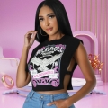 Women's Vintage Rock Eagle Print Crop Tank Top Sexy Hollow Out Side Tie Sleeveless Tee Racing Car Graphic Streetwear Slim Fit Summer Vest