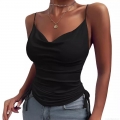 Women Sexy V Neck Cowl Neck Camisole Side Drawstring Ruched Crop Tank Top Spaghetti Strap Summer Casual Sleeveless Blouse For Vacation Party Streetwear