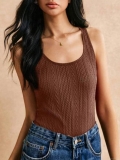 Women Sexy Cable Knit Tank Top 95% Polyester 5% Spandex Slim Fit U-Neck Sleeveless Vest For Summer Casual Party Lady Basic Solid Color Top
