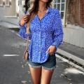 Women's Long Sleeve Rayon Printed Blouse Fashion Commuter Slim Fit Pullover Shirt With Lantern Sleeves Leopard Floral Geometric Print Top