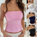 Women's Sexy Y2K Knitted Tube Top Viscose Elastane Slim Fit Bandeau Crop Top For Summer Beach Club Party Women's Clothing