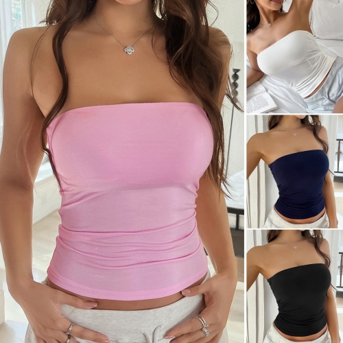 Women's Sexy Y2K Knitted Tube Top Viscose Elastane Slim Fit Bandeau Crop Top For Summer Beach Club Party Women's Clothing