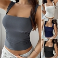 Women's Square Neck Tank Top Viscose Elastane Slim Fit Ruched Crop Top For Summer Casual Y2K Sexy Sleeveless Vest