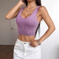 Women's Sexy Ribbed Knit Crop Tank Top With Built-in Bra U-Neck Slim Fit Sleeveless Vest Summer Streetwear Party Top