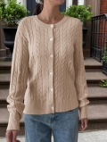 Women's Casual Cable Knit Cardigan Sweater Viscose Polyester Polyamide Blend Button Front Round Neck Long Sleeve Knitwear for Daily Vacation Autumn Winter