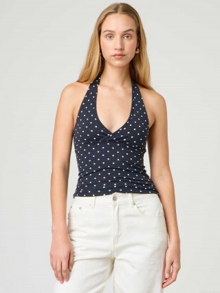 Women's Sexy Halter Neck Backless Top Polyester Spandex Polka Dot Grid Print Sleeveless V-Neck Slim Fit Camisole Tank Top For Summer Streetwear