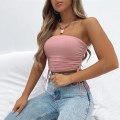 Women's Sexy Ruched Drawstring Tube Top Strapless Backless Ribbed Knit Slim Fit Crop Top For Summer Streetwear Party Women Clothing
