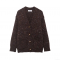 Women's V-Neck Knitted Cardigan Vintage Variegated Specks 100% Polyester Loose Long Sleeve Sweater Jacket With Patch Pockets Casual Button Down Knitwear Outerwear