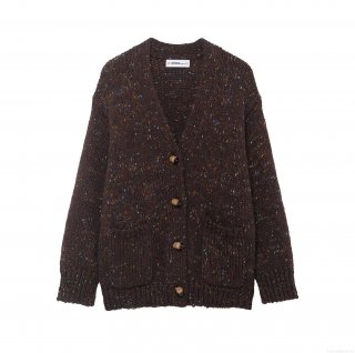 Women's V-Neck Knitted Cardigan Vintage Variegated Specks 100% Polyester Loose Long Sleeve Sweater Jacket With Patch Pockets Casual Button Down Knitwear Outerwear