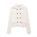 Women's Elegant Knitted Cardigan Double Breasted Lapel Collar Long Sleeve Solid Color Warm Sweater Jacket Coat For Women