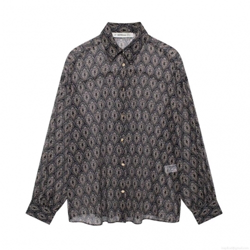 Women's Casual Long Sleeve Lapel Shirt 100% Polyester Chiffon Blouse Geometric Paisley Print Single Breasted Golden Buttons Office Commuter Top