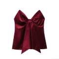 Women's Sexy Wine Red Velvet Tube Top With Large Bow Sleeveless Strapless Party Crop Top For Christmas Club Evening Wear Fashion
