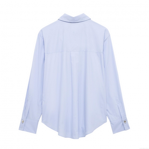 Women's Striped Long Sleeve Blouse Casual Loose Fit Polyester Shirt With Metal Buttons Curved Hem Office Lady Tops