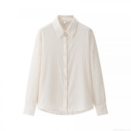 Women's Elegant Jacquard Long Sleeve Blouse Textured Striped Button Down Shirt With Sequins For Commuting Dating Ladies Casual Tops