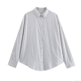 Women's Striped Long Sleeve Shirt Lapel Neck Button Down Blouse Office Commuting Loose Fit Casual Top Polyester Comfortable Breathable Shirt