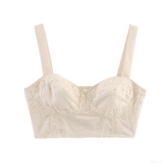 Women's Sexy Lace Patchwork Camisole Top Beige Cotton Linen Texture Slim Fit Crop Tank Top With Bust Cups And Smocking Back For Summer Party Dating