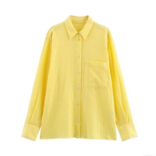 Women Long Sleeve Striped Shirt Blouse Casual Loose Fit Polyester Blend Button Down Top With Chest Pocket Fresh Sweet Style For Ladies Daily Office Wear