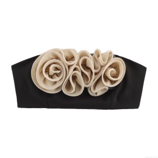 Women's Sexy 3D Mesh Flower Tube Top Strapless Smocked Crop Top With Anti-Slip Silicon Strip Ruffle Floral Vacation Party Slim Fit Strapless Top