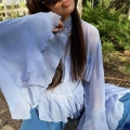Elegant French Style Chiffon Ruffle Blouse Romantic Scarf Collar Layered Long Sleeve Loose Shirt Women Spring Fall Fashion Top