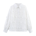Women French Sweet White Embroidered Blouse Long Sleeve Hollow Out Lace Patchwork Shirt With 3D Floral Decor Loose Pastoral Tops