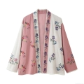 French Sweet Pastoral Style Women's Embroidery Blouse Polyester Long Sleeve Lace Trim Loose Color Block Top Casual Shirt For Women