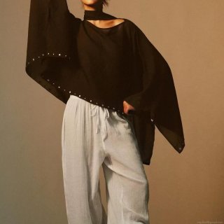 Women's Bohemian Loose Batwing Sleeve Blouse Scarf Neck Metal Rivet Design Top Summer Casual Halter Cape Style Polyester Shirt Solid Coffee Color