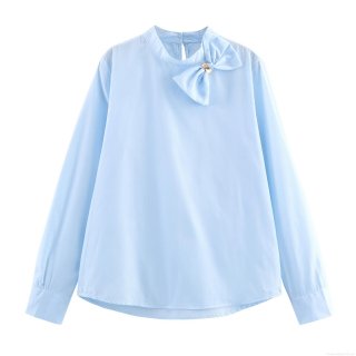 Women's Commute Long Sleeve Mock Neck Blouse Polyester Solid Color Pullover Top With Decorative Bow Metal Buckle Elegant Shirt