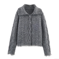 Women's Retro Cable Knit Cardigan Sweater Lapel Long Sleeve Button Down Jacket With Tassel Trim Solid Color Casual Loose Knitted Outerwear For Autumn Winter